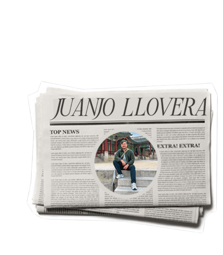 Retrato de Juanjo Llovera, estilo recorte de periódico